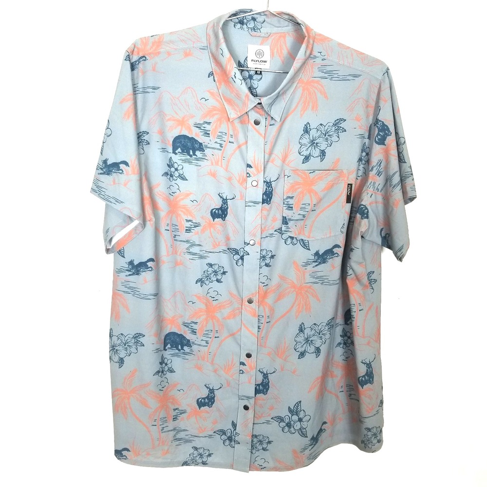 Flylow Women Anderson Mountain Bike Shirt Sz 2x Upf 50+ Short Sleeve Snap Print